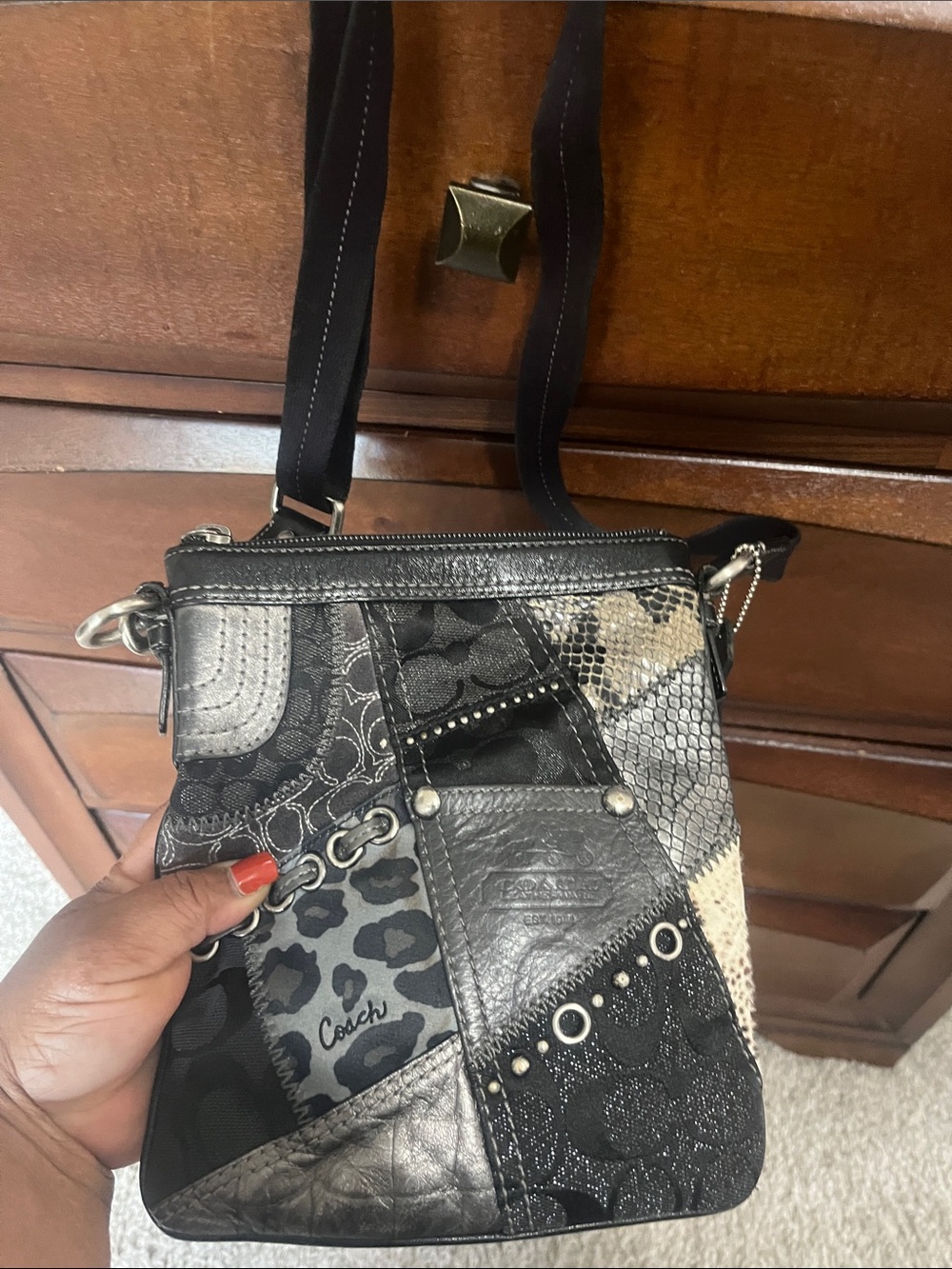 Coach Patchwork Crossbody Bag in Black, Gray and Cream